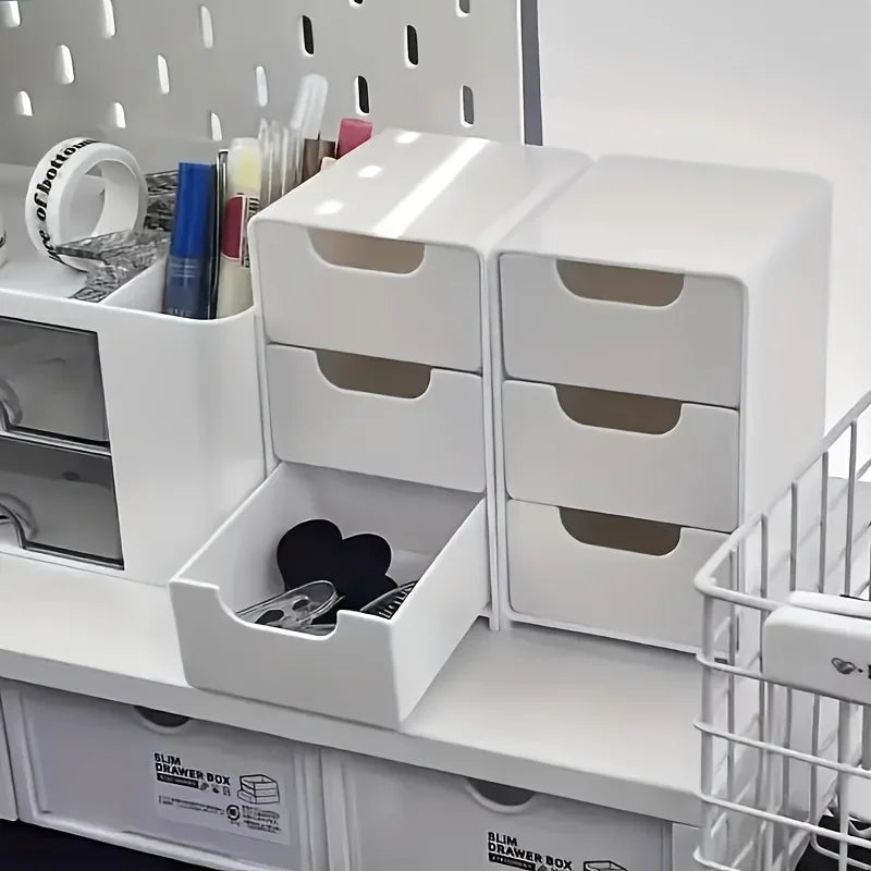 3-Tier Plastic Desk Organizer With Drawers For Storage