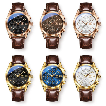 Men's Leather Chronograph Watch Luminous & Waterproof