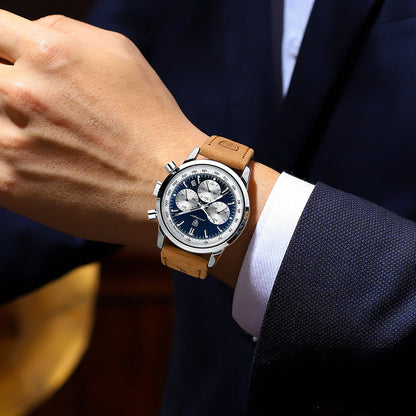 Men’s Leather Chronograph Watch With Luminous Dial