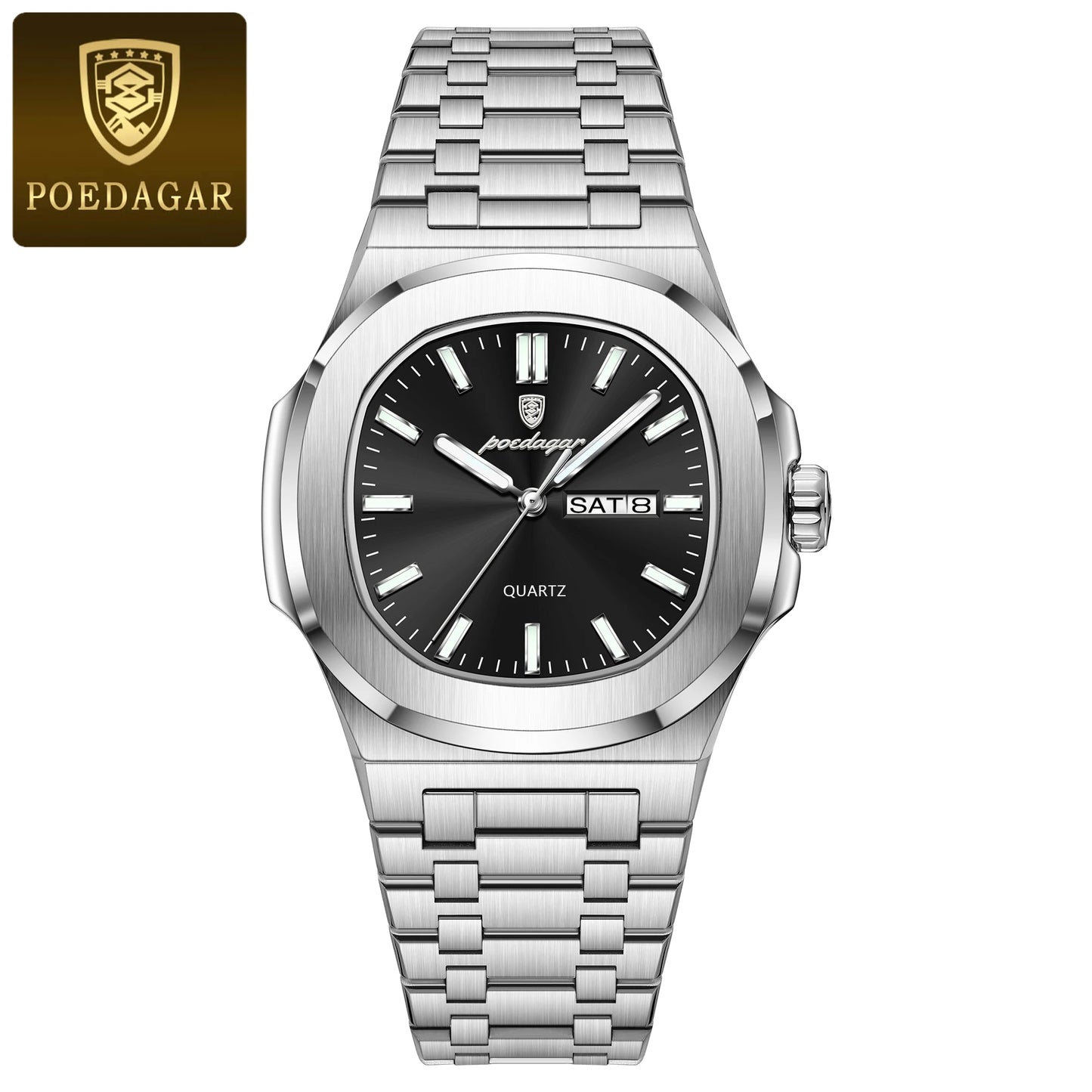 Men's Square Stainless Steel Watch – Waterproof & Luminous