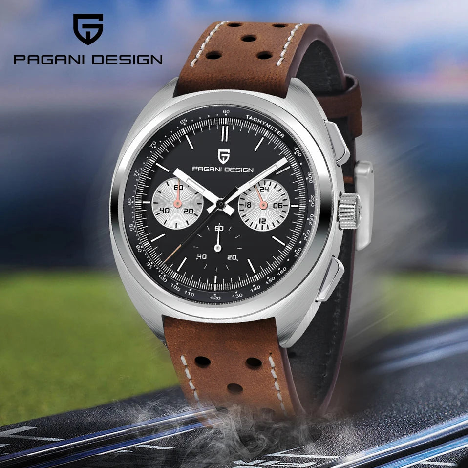 Men's Retro Panda Dial Chronograph Watch Quartz Steel