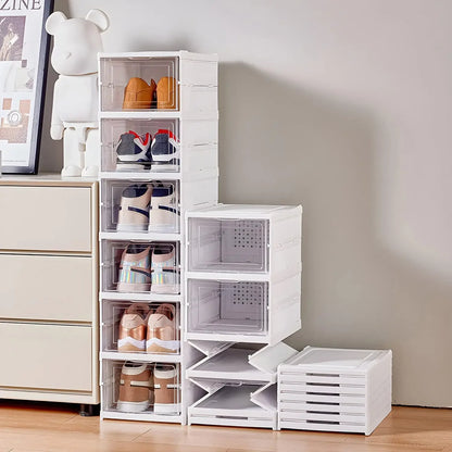 Foldable Transparent Shoe Storage Box Stackable Organizer