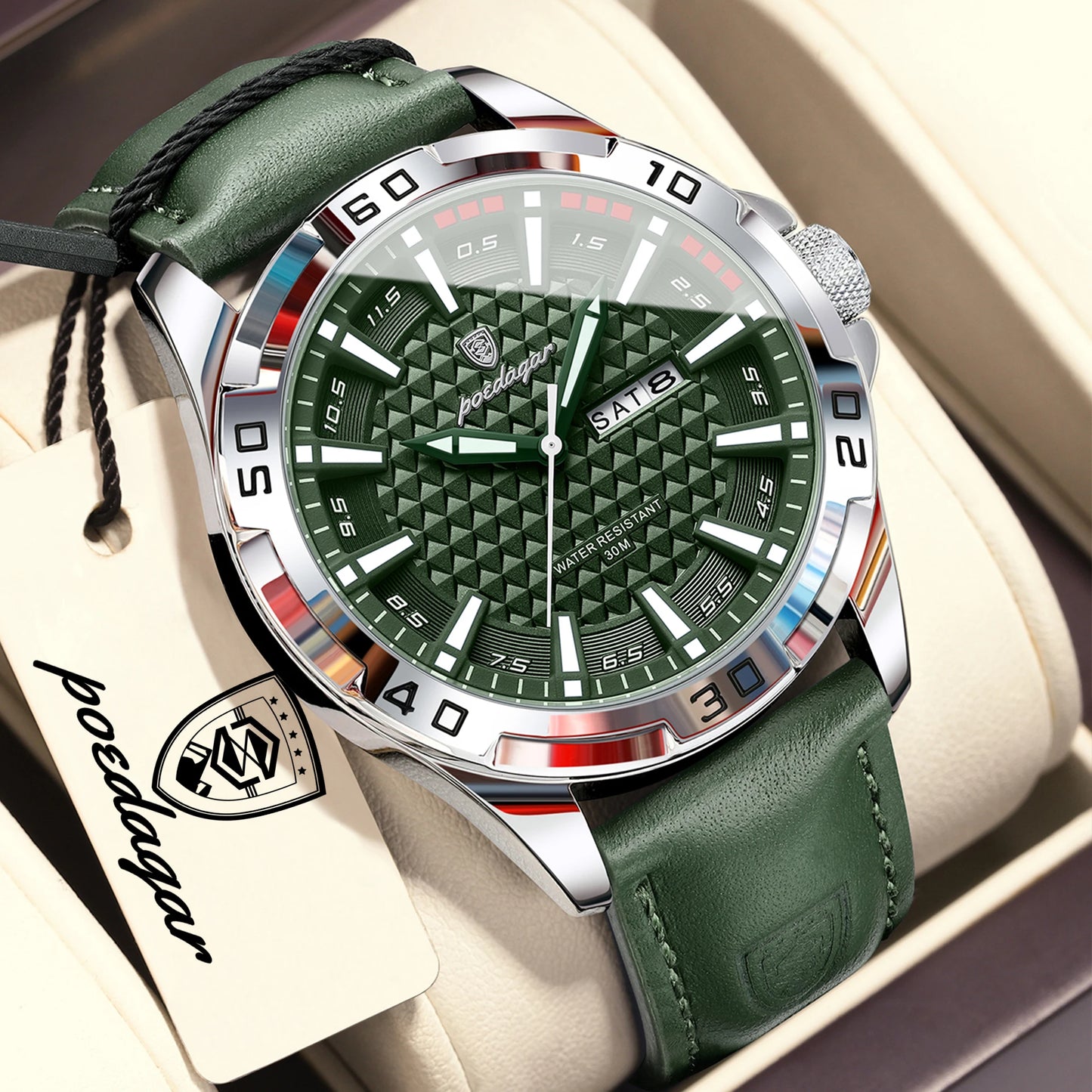 Men’s Leather Quartz Watch – Waterproof & Luminous
