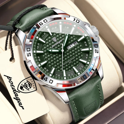 Men’s Leather Quartz Watch – Waterproof & Luminous