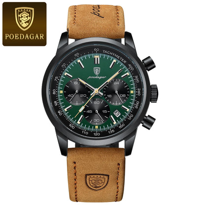 Men’s Leather Chronograph Watch With Luminous Dial