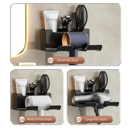 Wall-Mounted Hair Dryer Stand With Plug Organizer