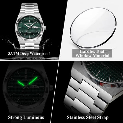 Men’s Stainless Steel Quartz Watch – Luminous, 3Bar