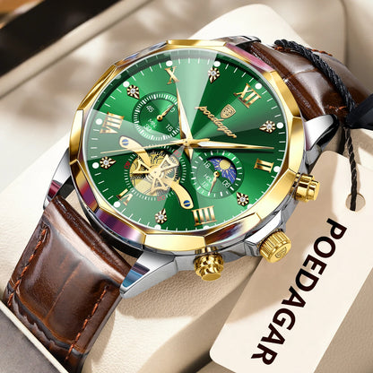Men’s Leather Chronograph Watch Quartz Waterproof