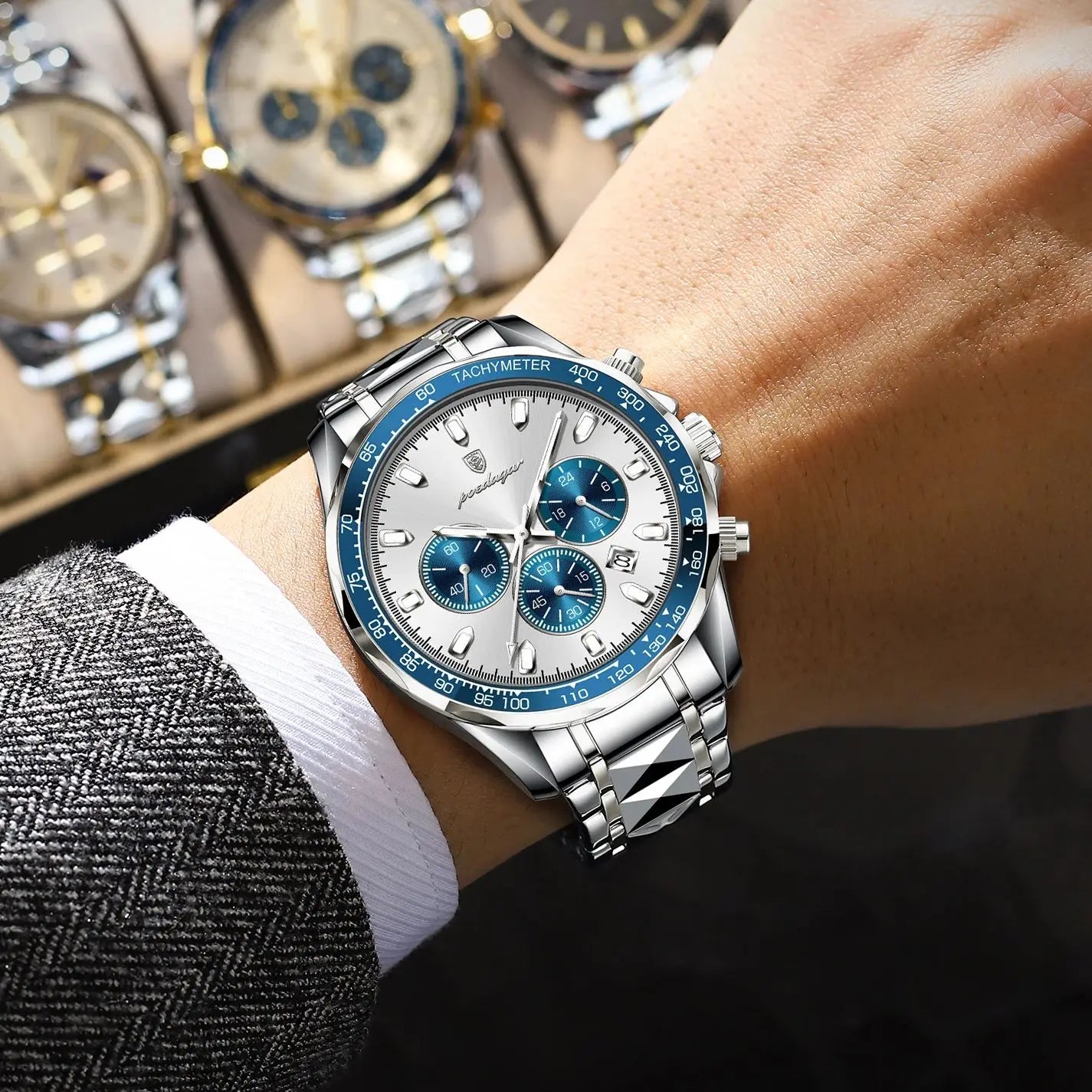 Men’s Stainless Steel Chronograph Watch With Date