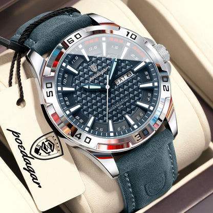 Men’s Leather Quartz Watch – Waterproof & Luminous