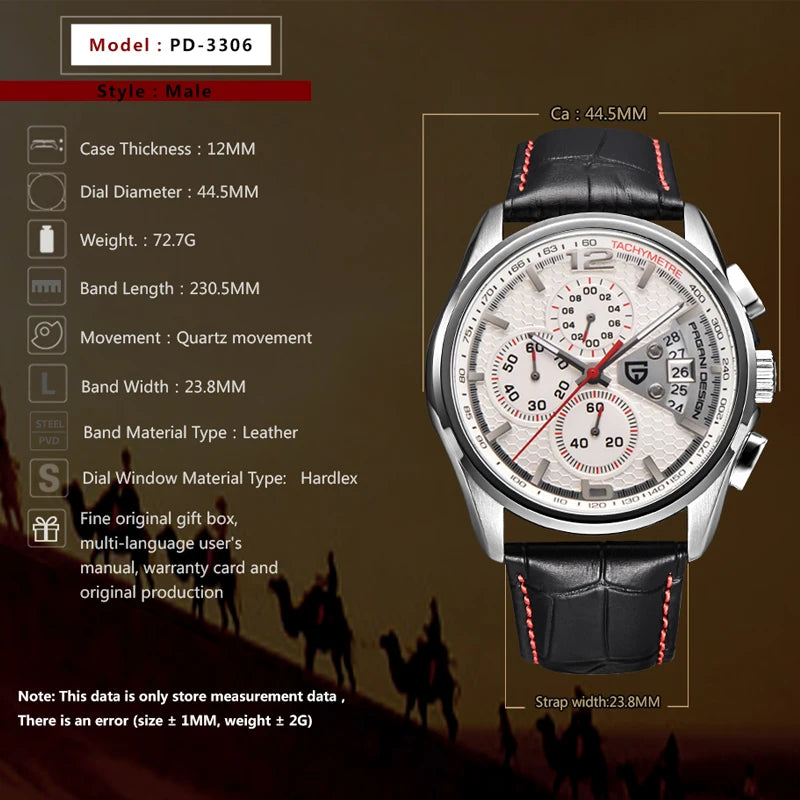 Men’s Quartz Chronograph Watch With Leather Band