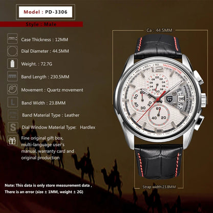 Men’s Quartz Chronograph Watch With Leather Band