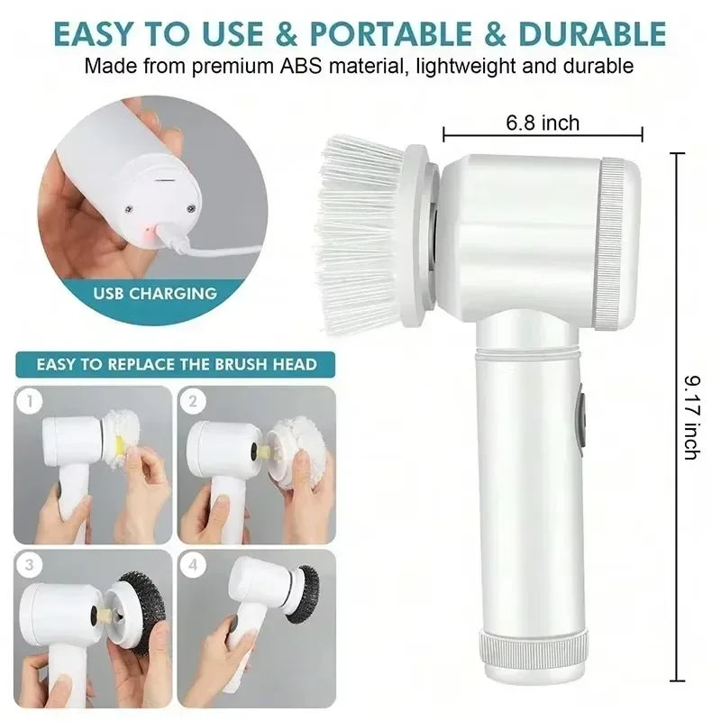 Cordless Electric Spin Scrubber With 5 Brush Heads