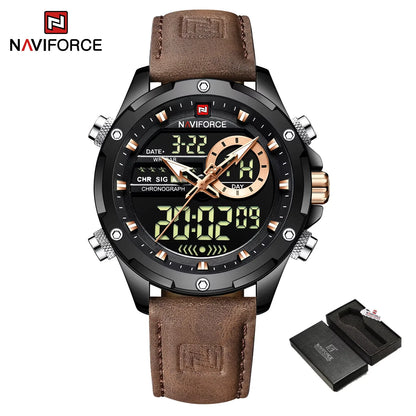 Men’s Analog Digital Chronograph Watch Leather Strap