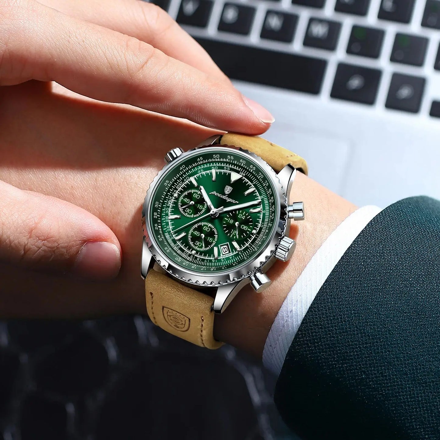 Men's Chronograph Leather Watch – Luminous & 3ATM