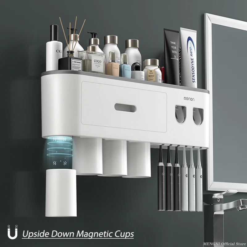 Magnetic Wall Toothbrush Holder With Toothpaste Dispenser