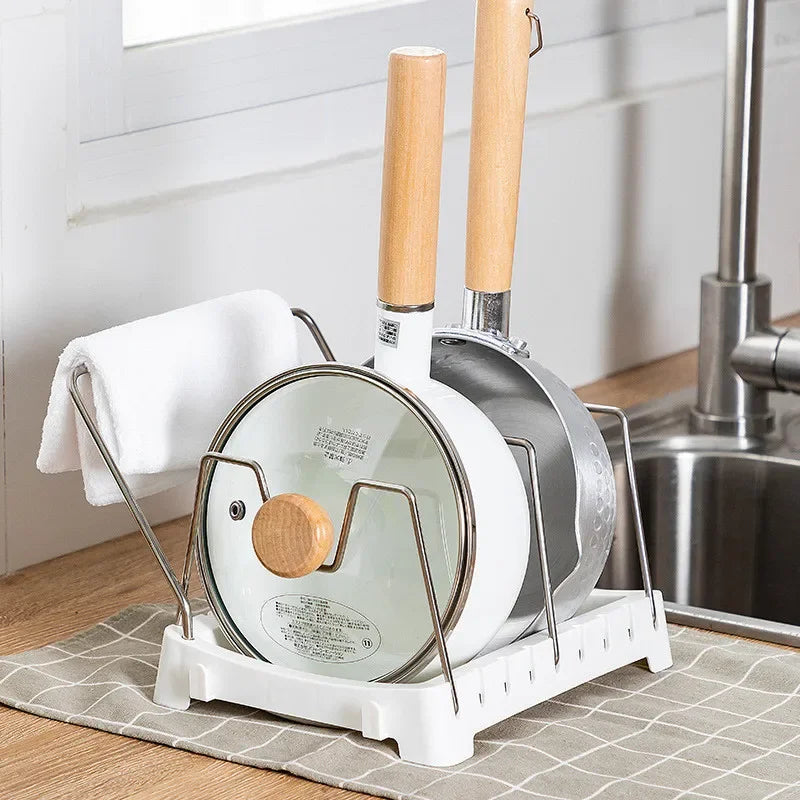 Adjustable Pot Lid Organizer Rack for Cabinets and Countertops