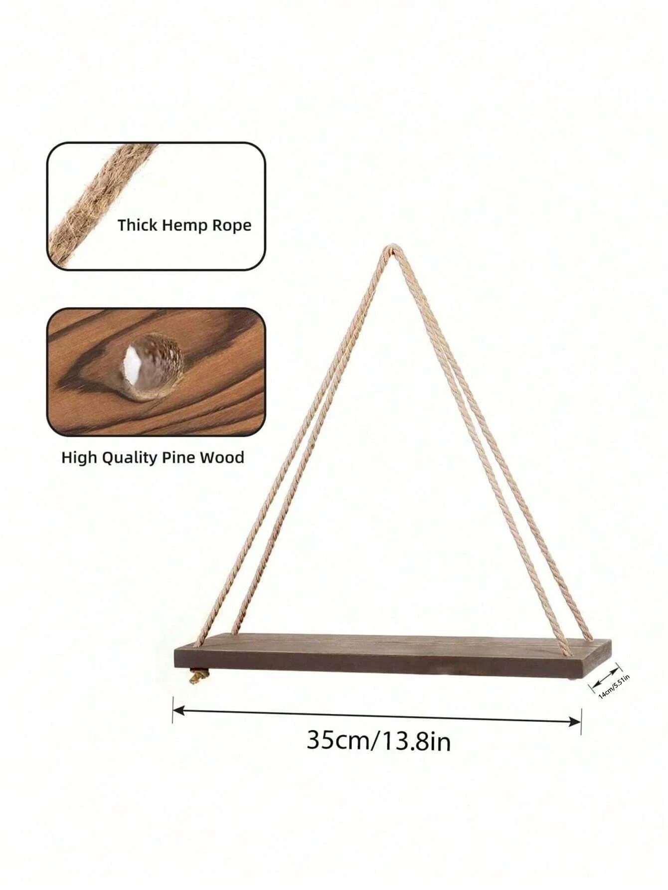 Wooden Hanging Rope Shelf for Wall Plants & Decor