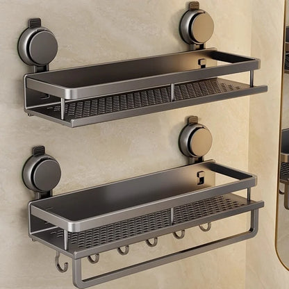 No-Drill Suction Bathroom Rack – Aluminum Wall Shelf