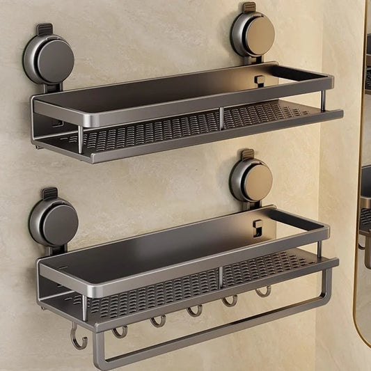 No-Drill Suction Bathroom Rack – Aluminum Wall Shelf
