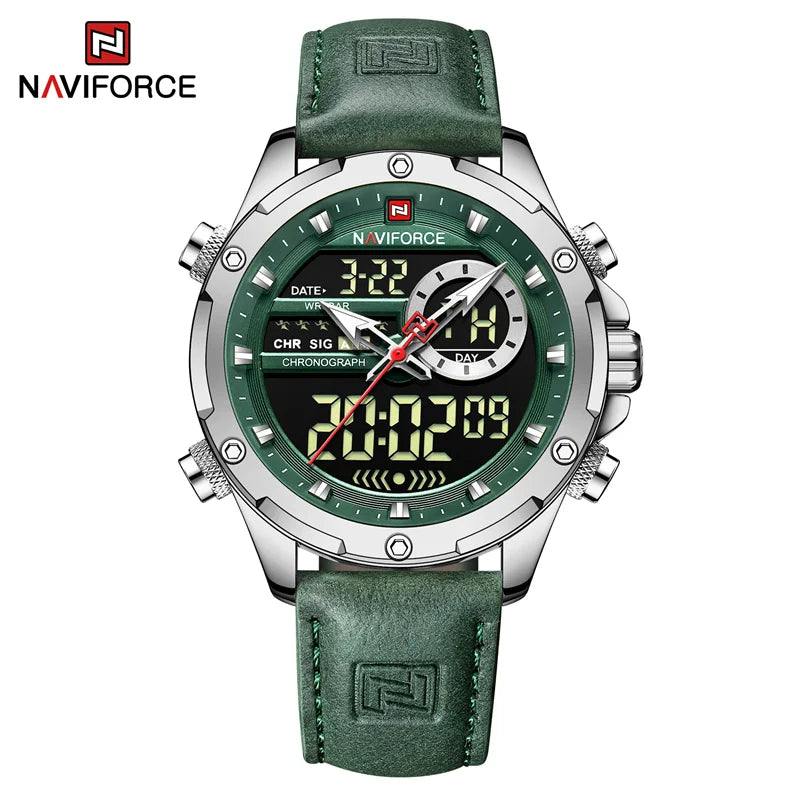 Men’s Analog Digital Chronograph Watch Leather Strap
