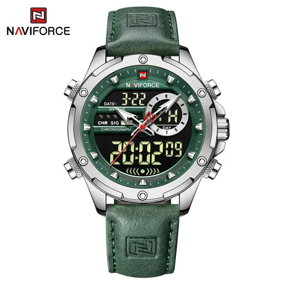 Men’s Analog Digital Chronograph Watch Leather Strap