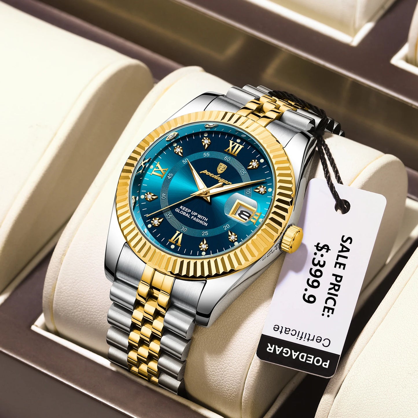 Men's Stainless Steel Quartz Watch – Luminous, 3Bar