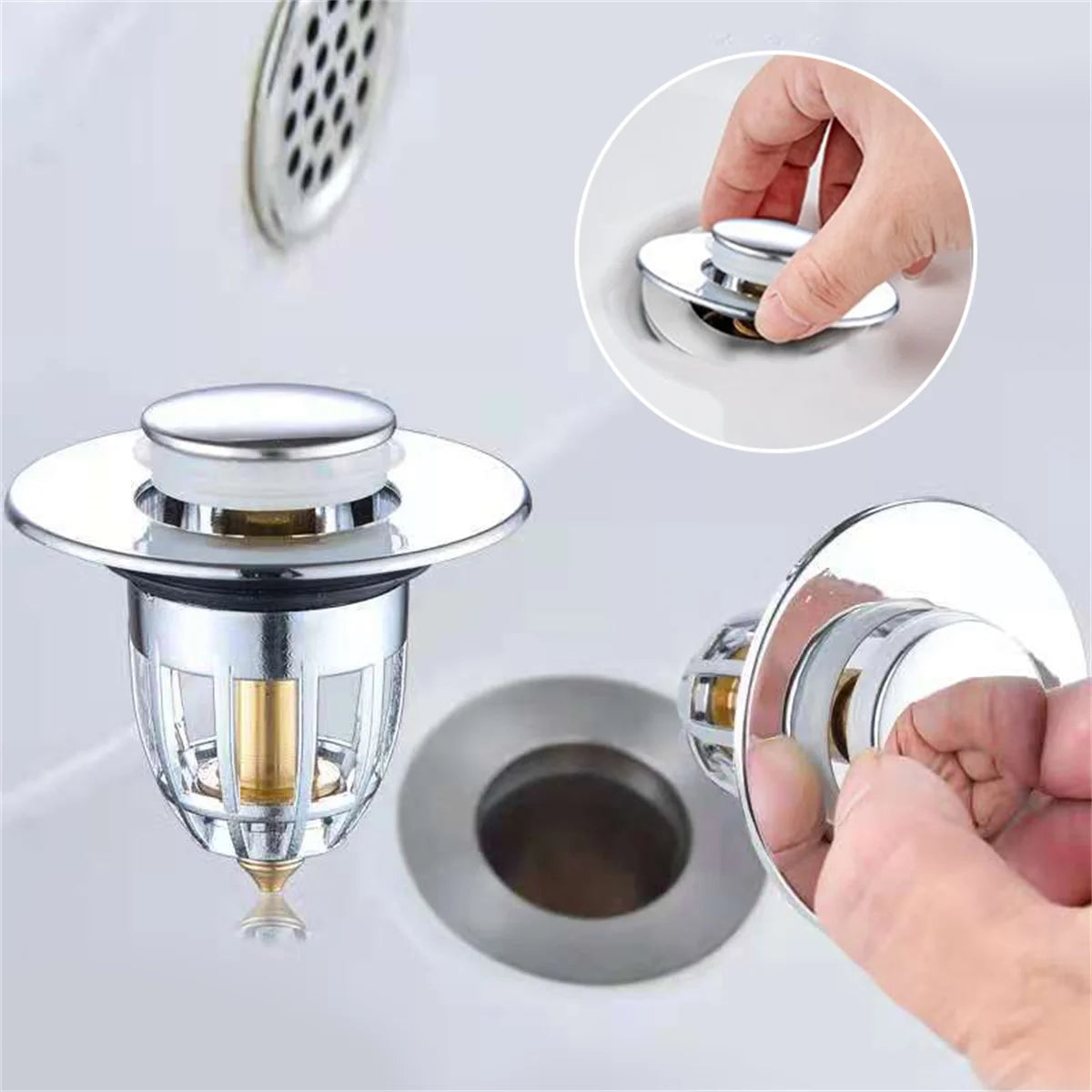 Universal Pop-Up Sink Drain Stopper With Hair Catcher