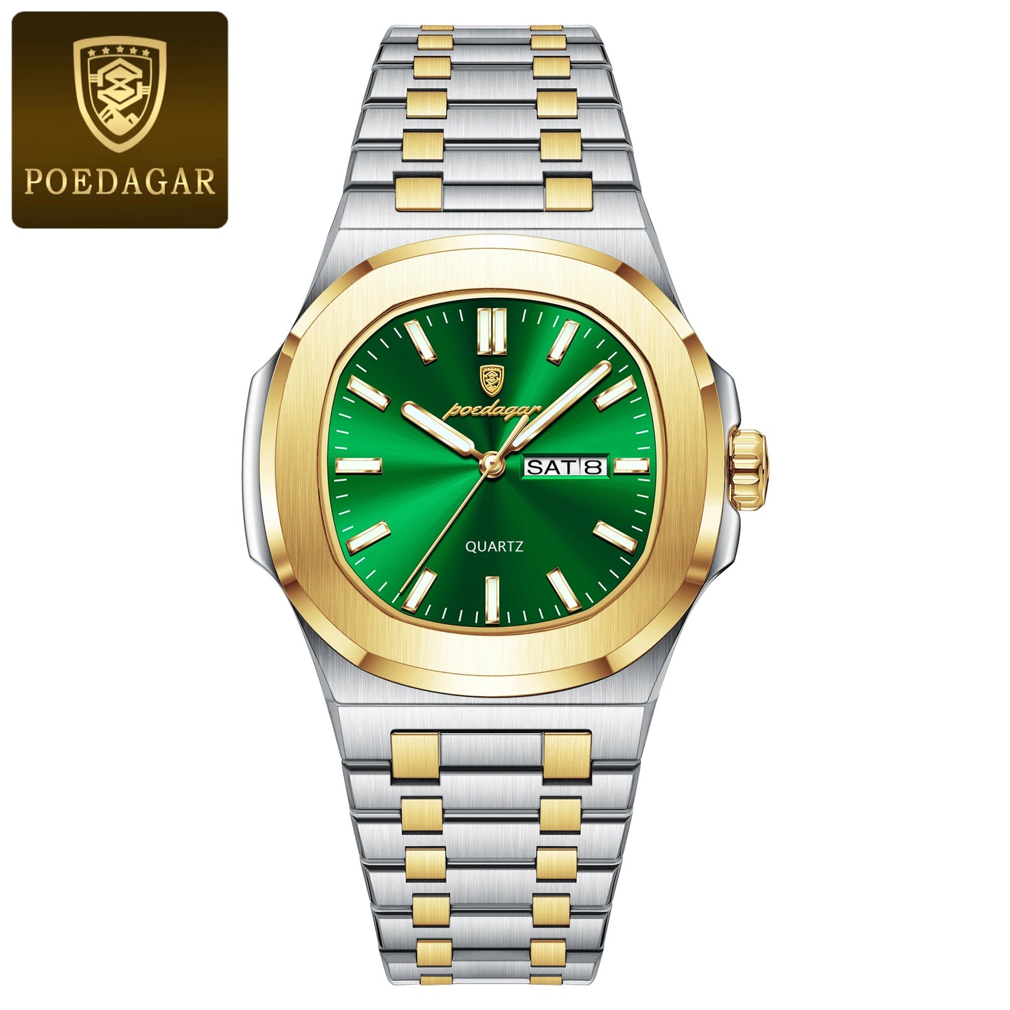 Men's Square Stainless Steel Watch – Luminous, Waterproof