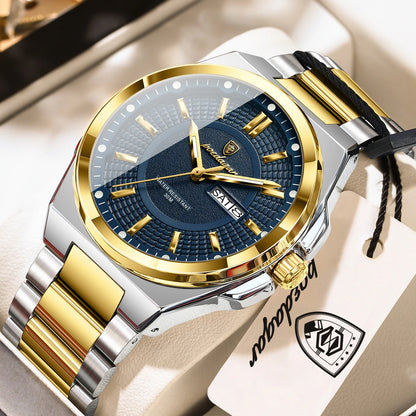 Men's Stainless Steel Quartz Watch – Date & Week Display