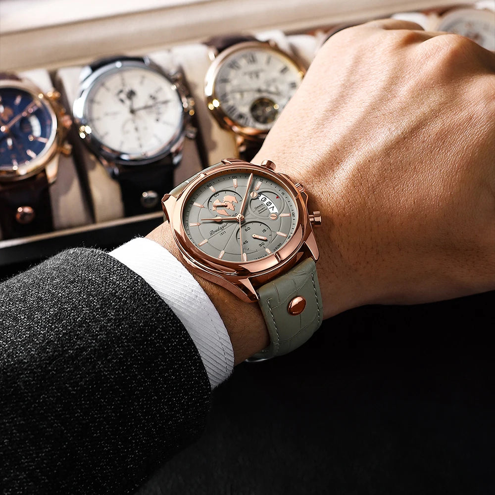 Men's Chronograph Leather Watch With Date Display