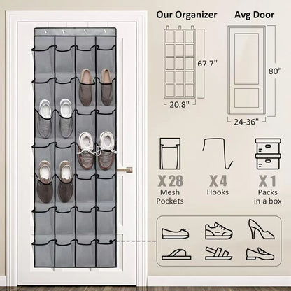 Over The Door Shoe Organizer With Large Mesh Pockets