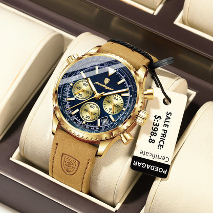 Men's Chronograph Leather Watch – Luminous & 3ATM