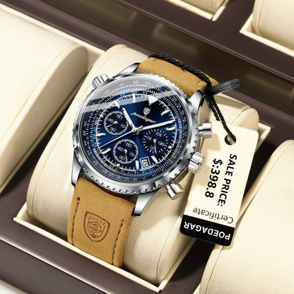 Men's Chronograph Leather Watch – Luminous & 3ATM