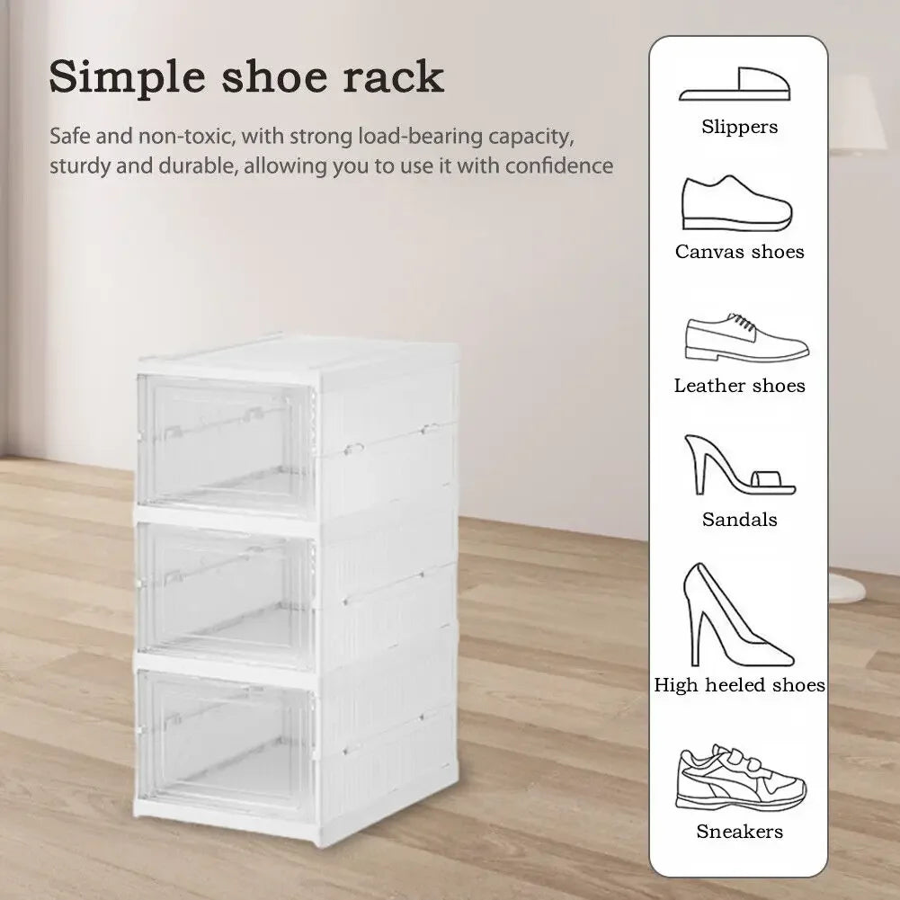 Foldable Transparent Shoe Storage Box Stackable Organizer