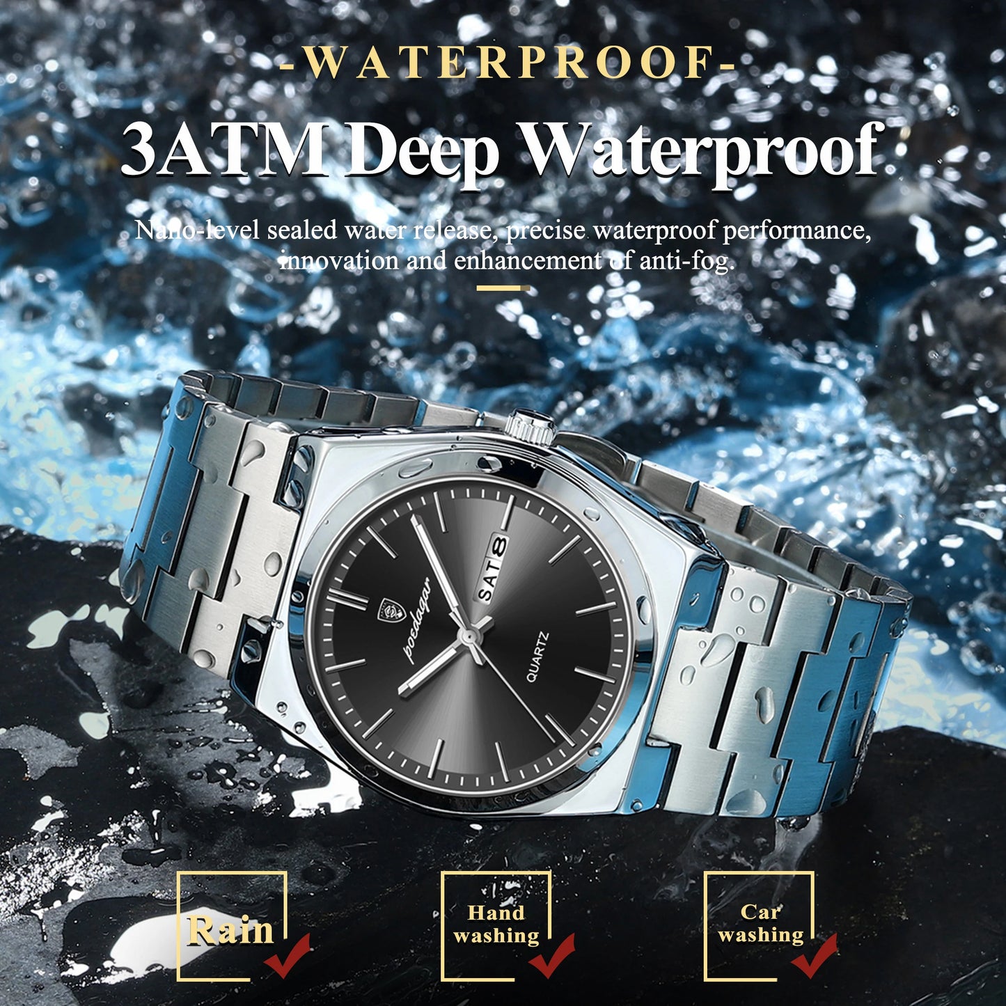 Men's Stainless Steel Quartz Watch With Date & Week