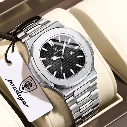 Men’s Square Stainless Steel Watch – Waterproof & Luminous
