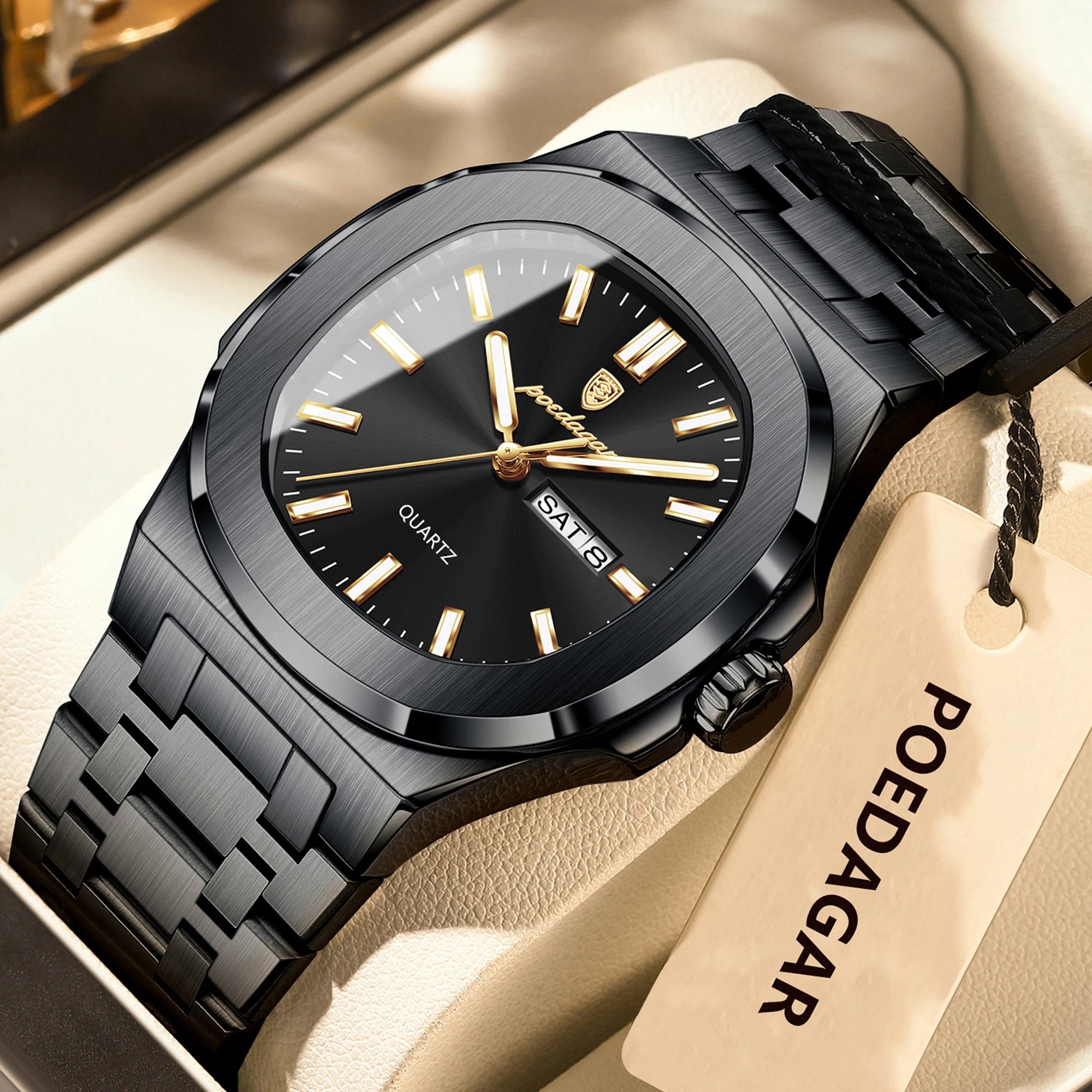 Men's Square Stainless Steel Watch – Waterproof & Luminous
