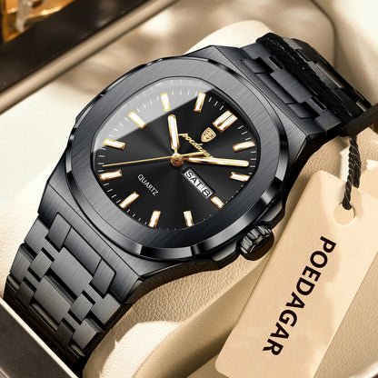Men's Square Stainless Steel Watch – Waterproof & Luminous