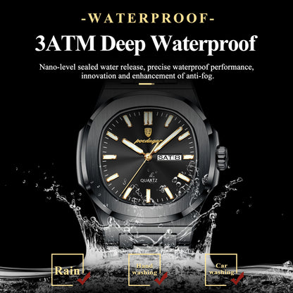 Square Stainless Steel Men’s Watch – Luminous & Date