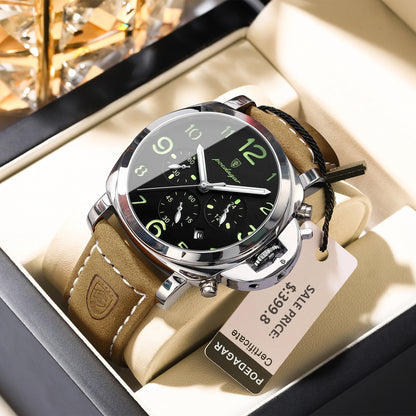 Men’s Chronograph Quartz Watch Leather Strap, 3ATM