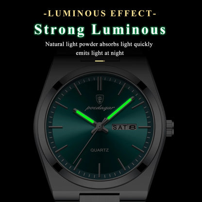 Men’s Stainless Steel Quartz Watch – Luminous & 3Bar Water Resistant