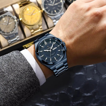 Men's Stainless Steel Quartz Watch – Date & Week Display