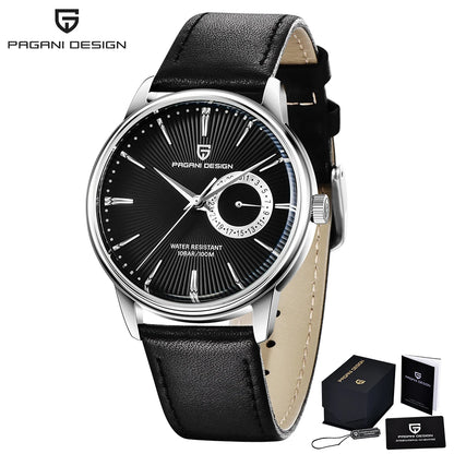 Men's Stainless Steel Quartz Watch With Leather Band