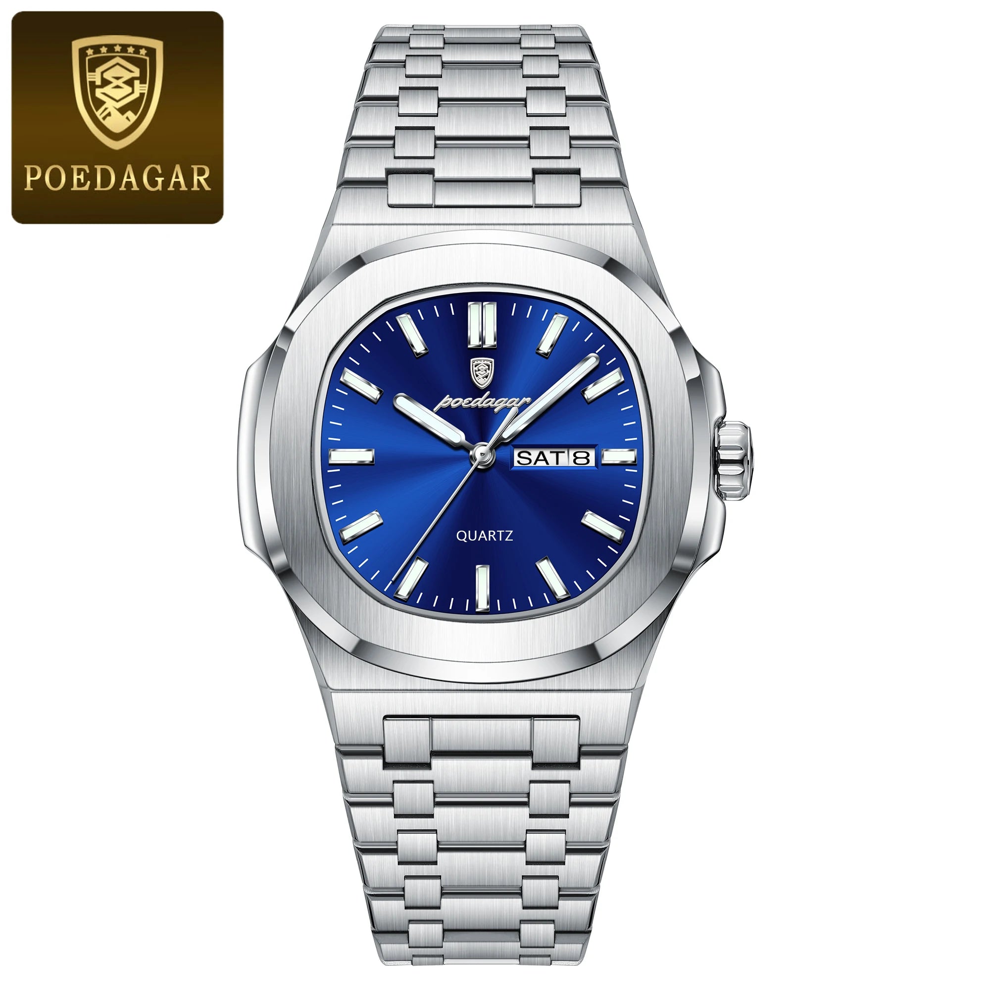 Men's Square Stainless Steel Watch – Luminous, Waterproof