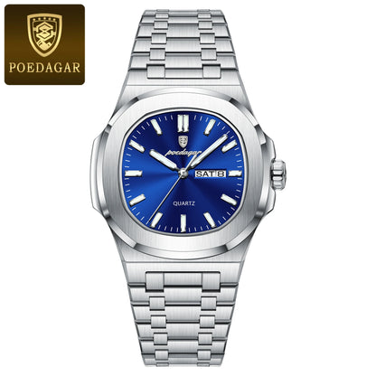 Men's Square Stainless Steel Watch – Luminous, Waterproof