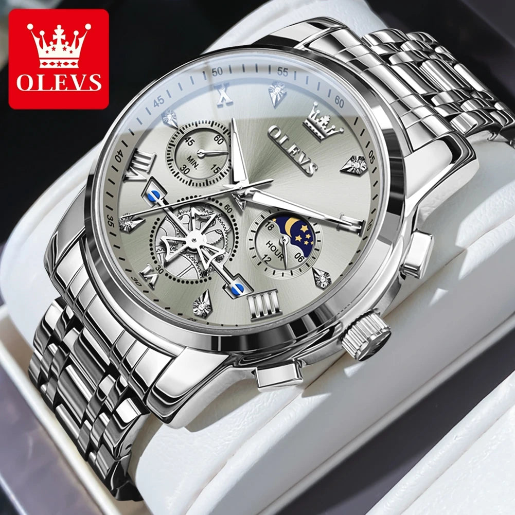 Men's Moon Phase Chronograph Watch Quartz Waterproof