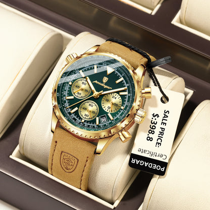 Men's Chronograph Leather Watch – Luminous & 3ATM