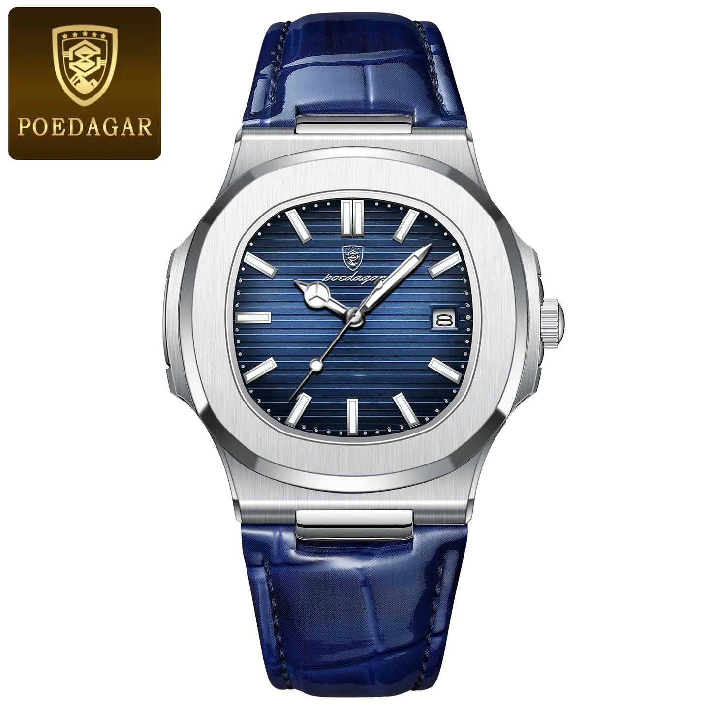 Men’s Square Quartz Watch With Leather Strap