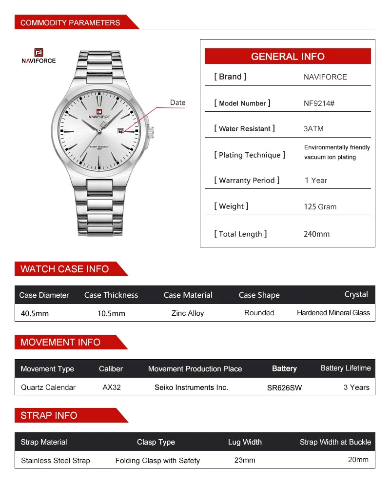 Men's Stainless Steel Quartz Watch With Date Display